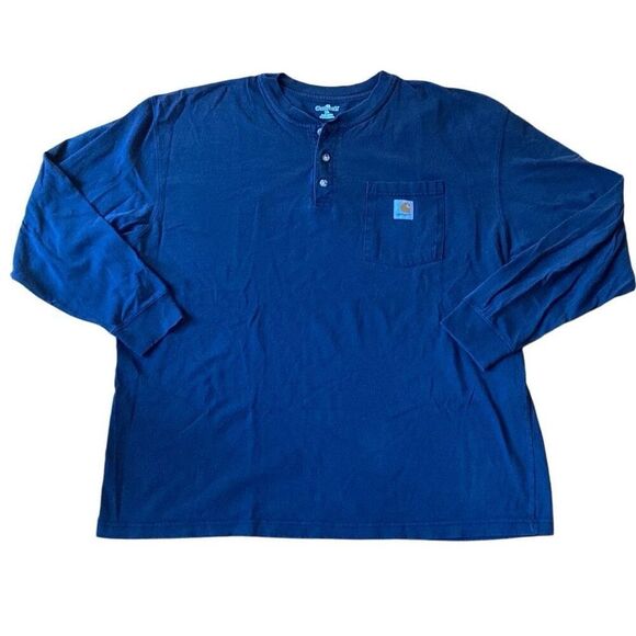 Carhartt XL navy Loose Fit Heavyweight Long Sleeve Pocket Henley work wear vtg - Picture 1 of 5